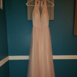 Blush pink tulle long bridesmaid dress